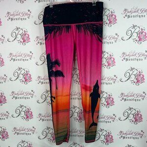 Teeki leggings palm tree dolphin sunset 🌅 Pink and Orange Leggings